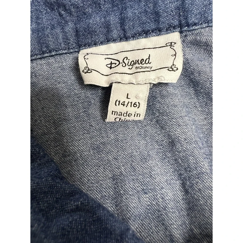 Disney Denim Lace sleeves Lightweight asymmetrical‎ zipper Jacket Youth L 14/16